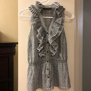 Black & white vertical striped button tank blouse